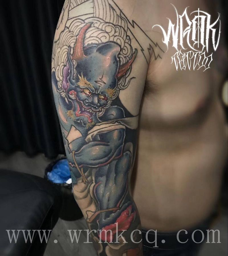 雷神花臂未完店内作品纹身图片