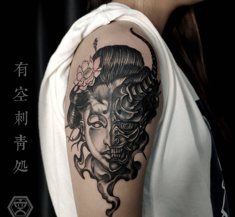 般若姬纹身图片_手臂新传统纹身图案