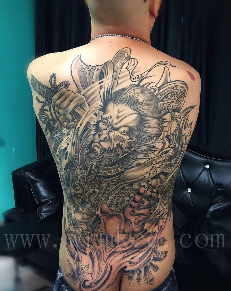 猴满背纹身图片