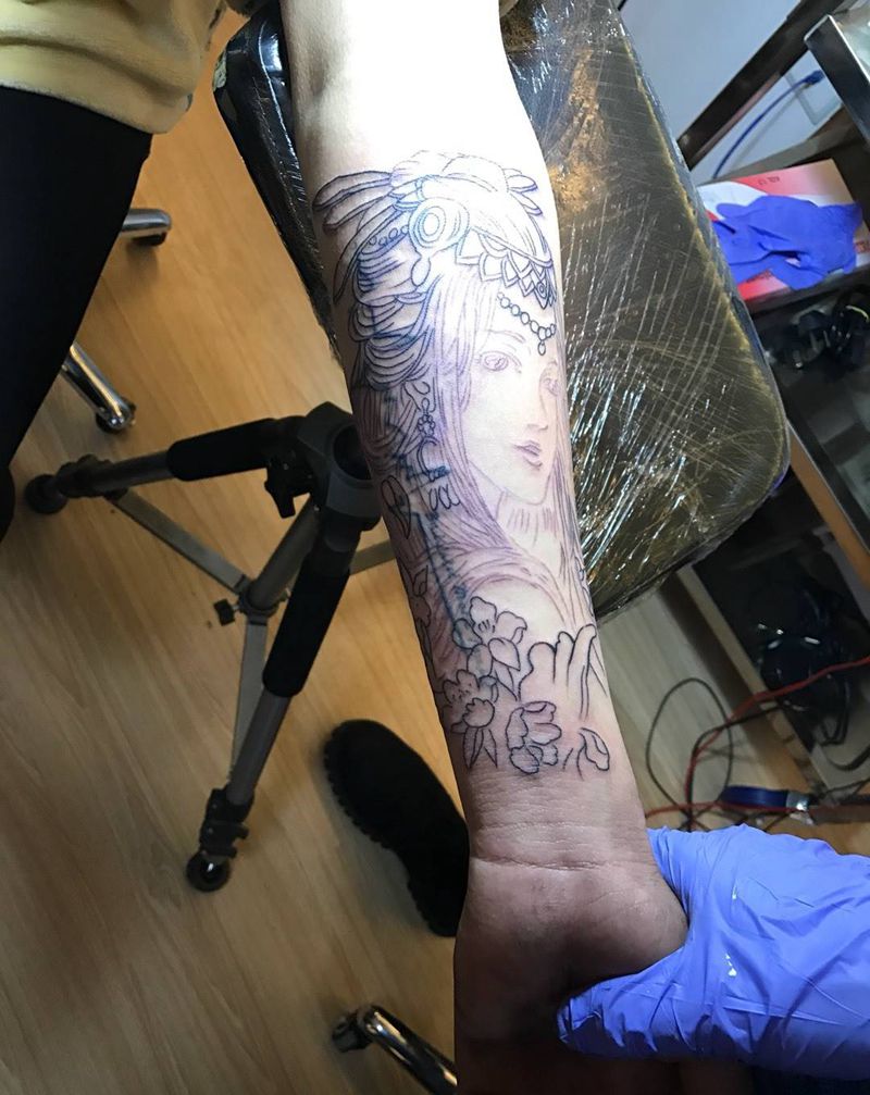 小臂艺妓纹身图片