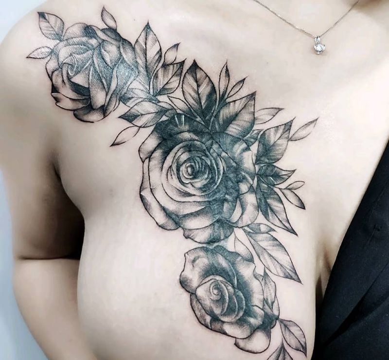 老纹身遮盖纹身图片_胸部点刺遮盖纹身图案