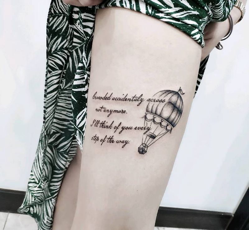 热气球纹身图片_腿部点刺纹身图案