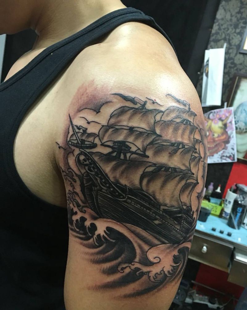 帆船纹身图片