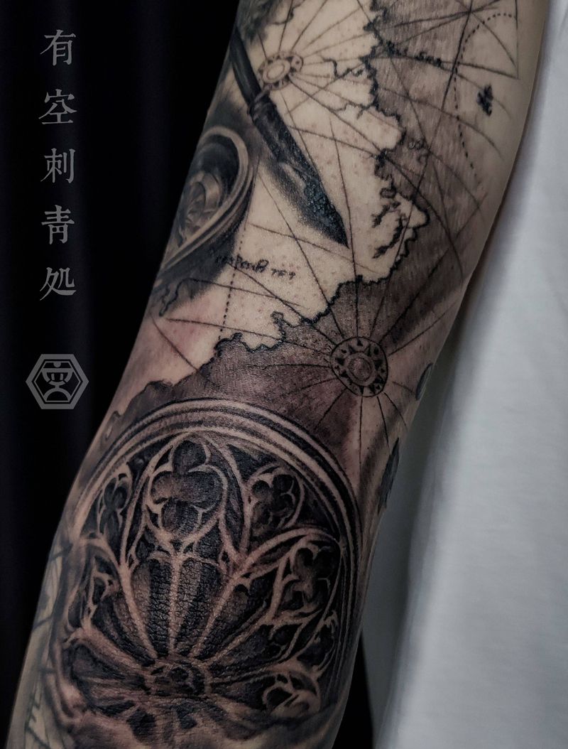 欧美花臂填空纹身图片_欧美写实纹身图案