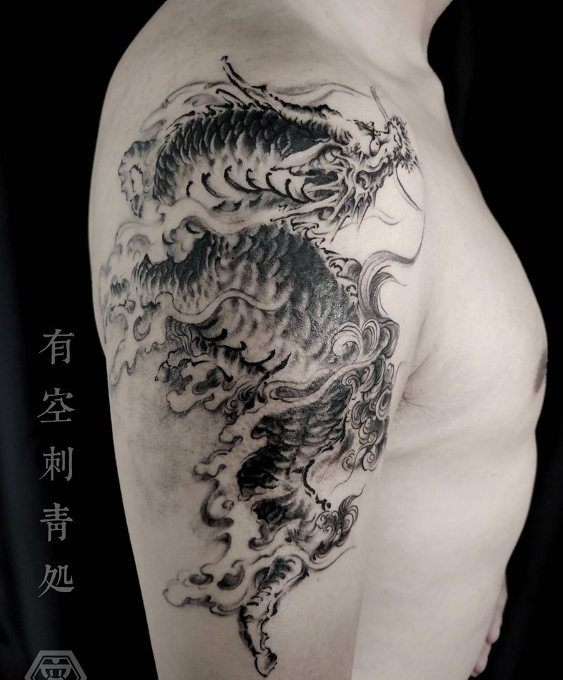 水墨麒麟纹身图片_手臂水墨纹身图案