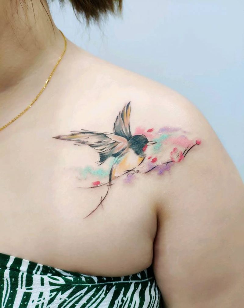 叽叽喳喳纹身图片_水彩纹身图案