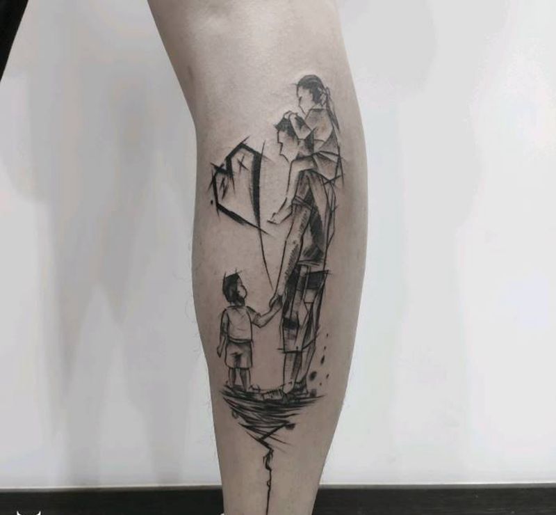 执子之手纹身图片_腿部点刺几何纹身图案