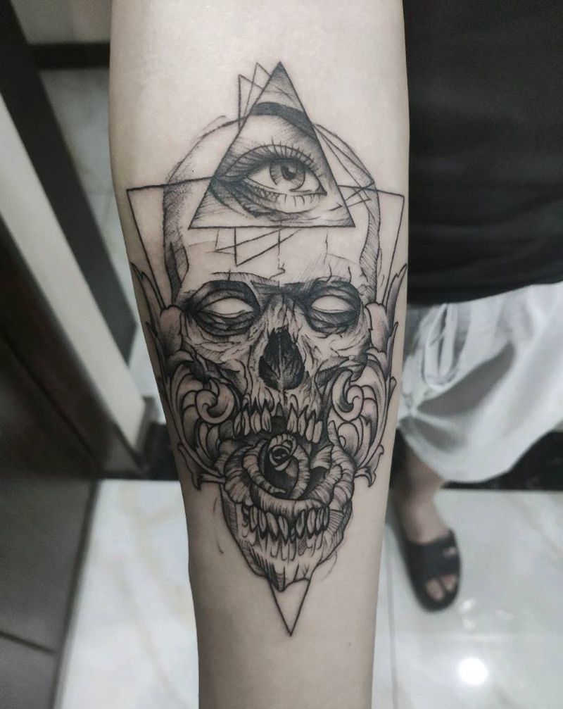 骷髅几何纹身图片