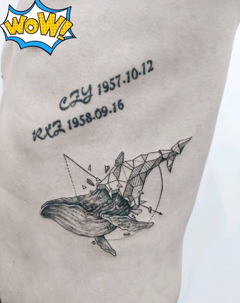 几何鲸纹身图片_腰部几何纹身图案