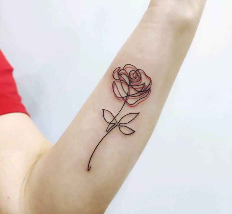 线条玫瑰纹身图片_手臂几何纹身图案