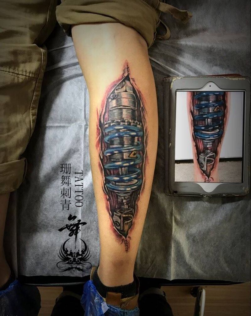 机械腿纹身图片