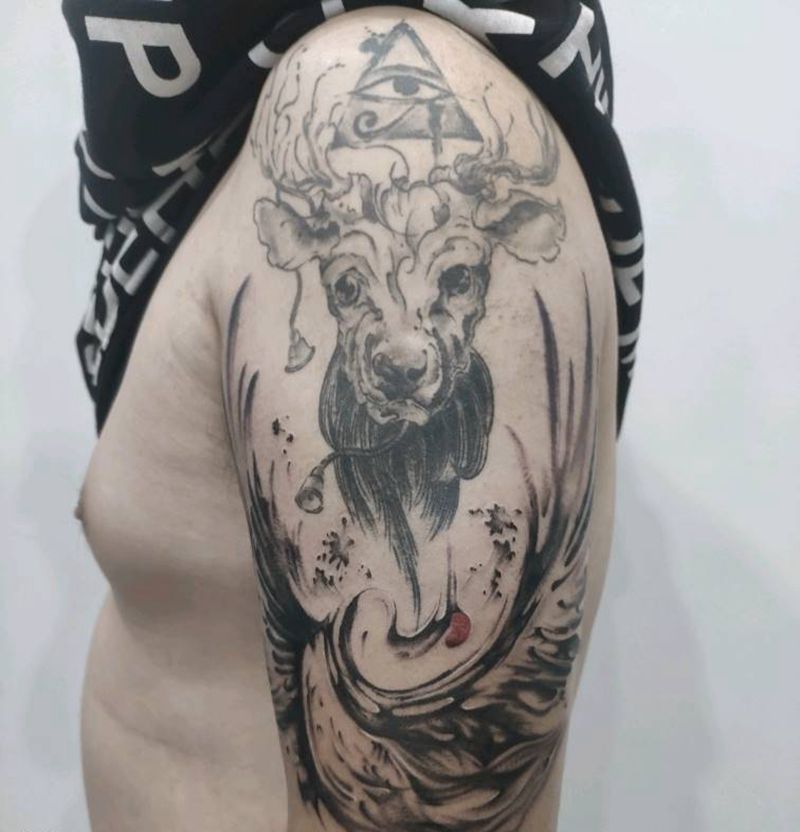 鹤舞纹身图片_手臂水墨纹身图案