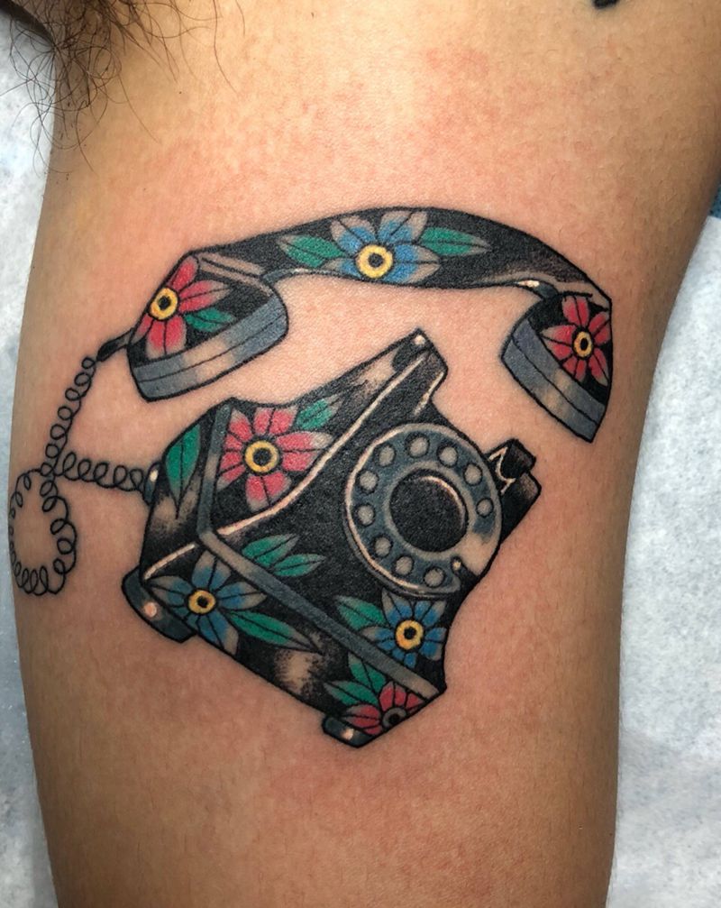 Oldschool☎纹身图片_手臂Old School电话纹身图案