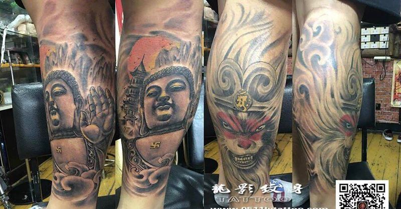 悟空 佛包腿纹身图片