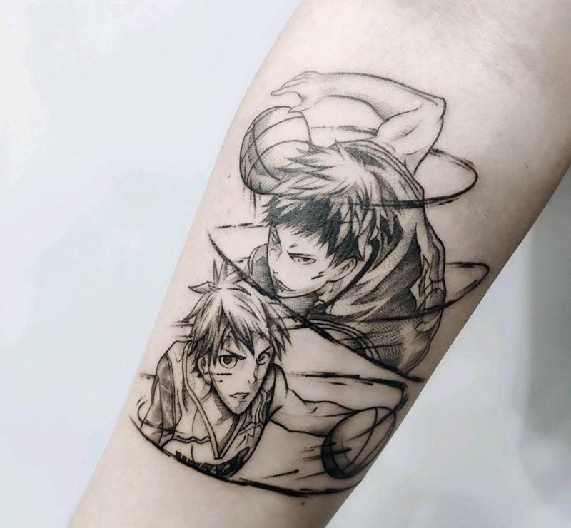 黑子的篮球纹身图片_点刺几何二次元纹身图案