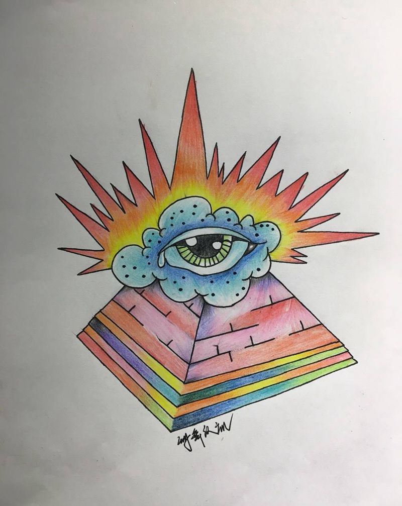 金字塔顶端的太阳纹身图片