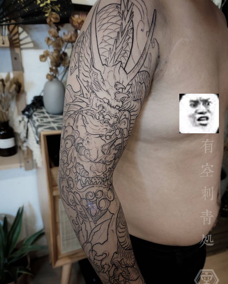 囚牛狻猊纹身图片_手臂新传统纹身图案
