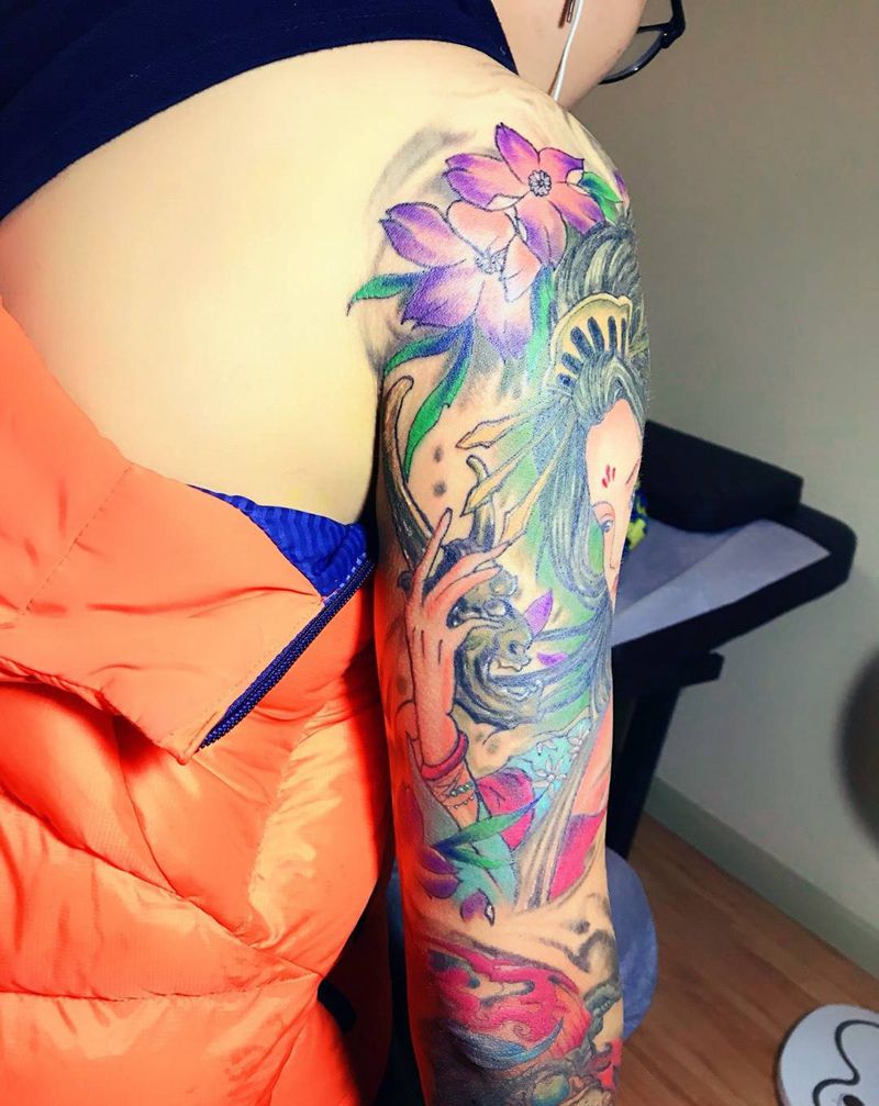 大臂造完纹身图片