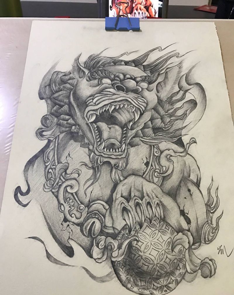 临摹唐狮纹身图片