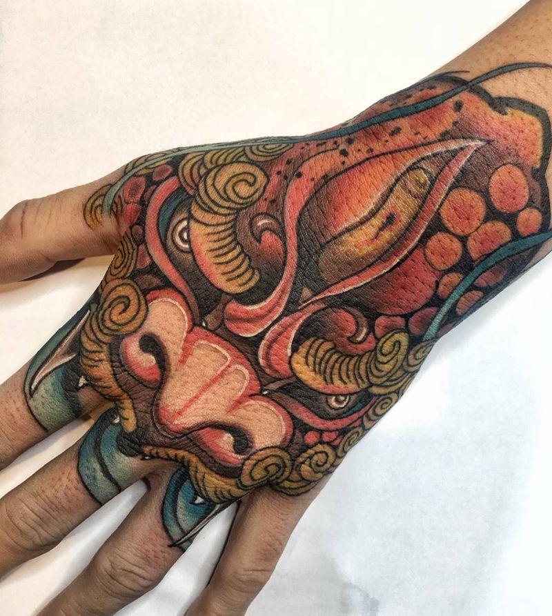 手面 唐狮纹身图片