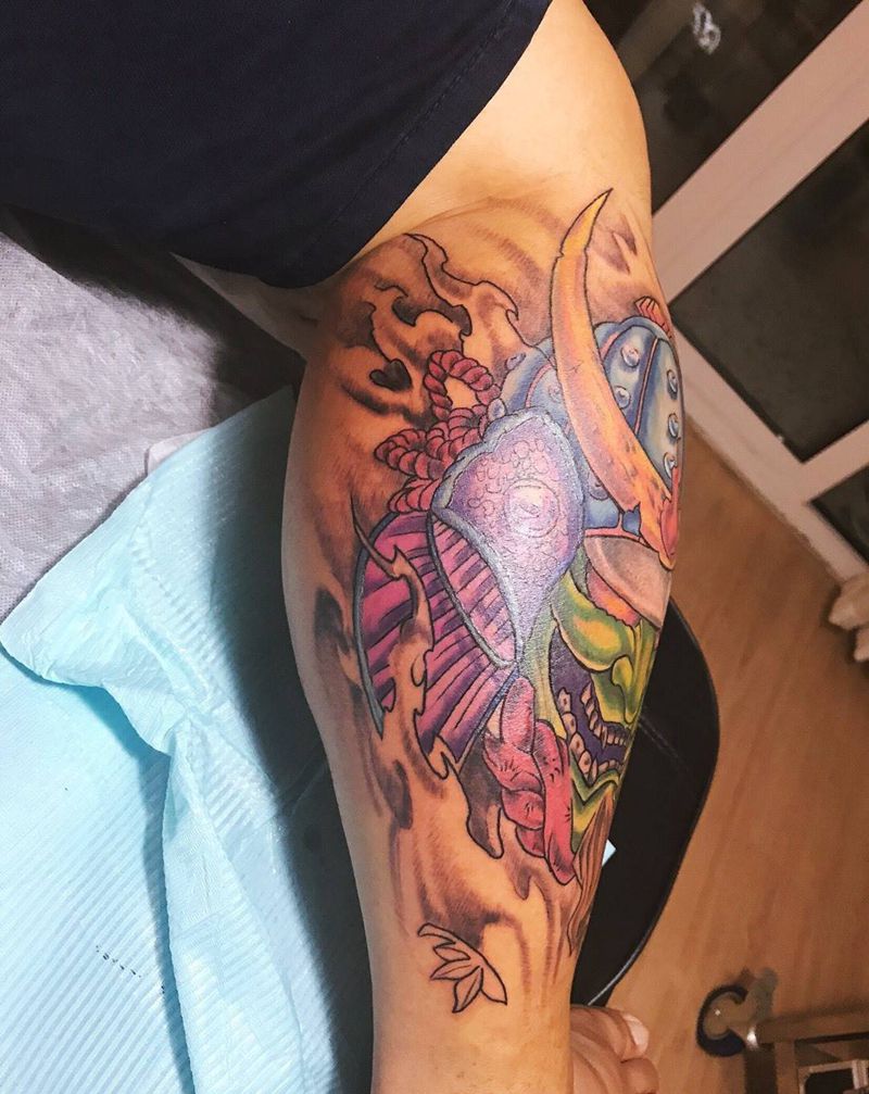 小腿鬼武士纹身图片