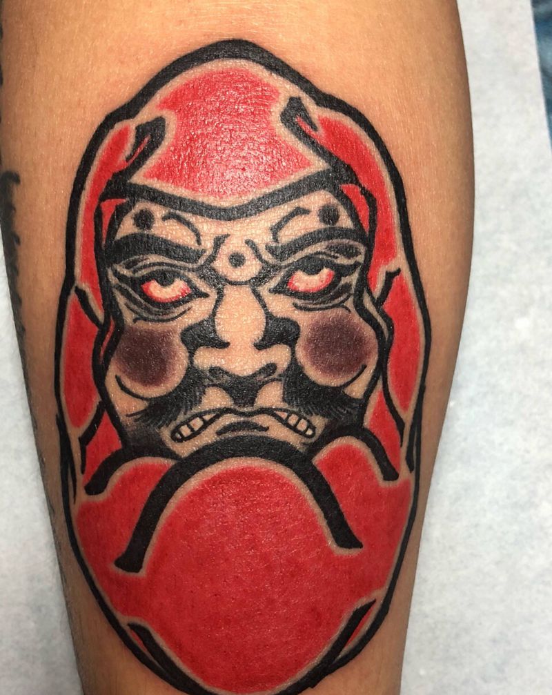 打磨蛋纹身图片_腿部老传统达摩蛋纹身图案