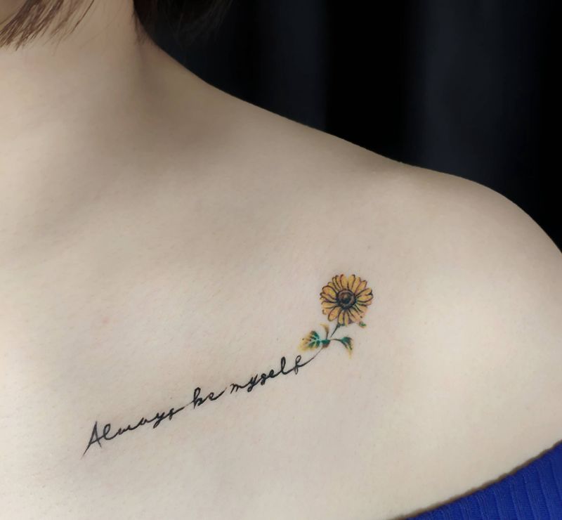 向阳花纹身图片_肩部水彩纹身图案