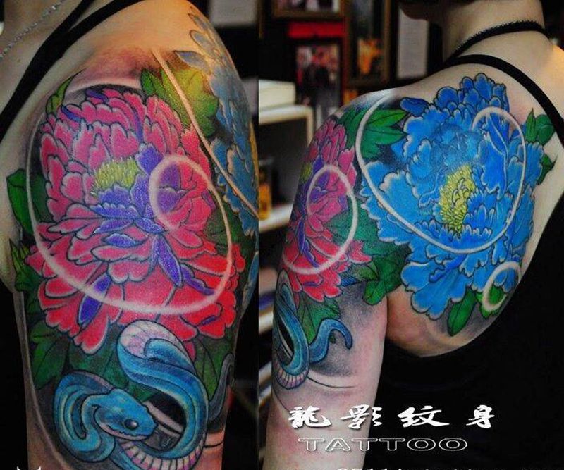 美女牡丹纹身图片