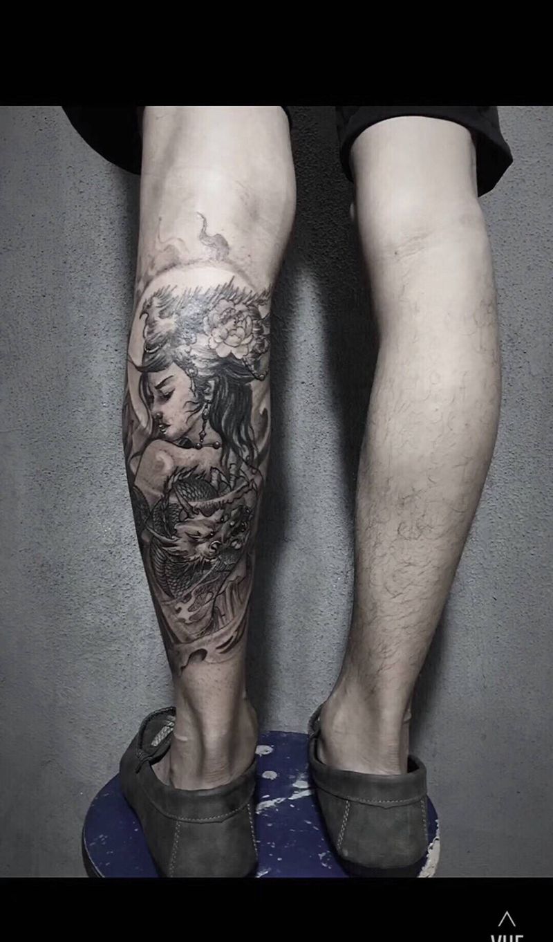 艺妓纹身图片_腿部脚部新传统纹身图案