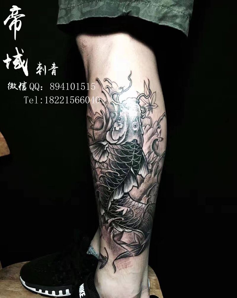 鱼纹身图片_腿部纹身图案