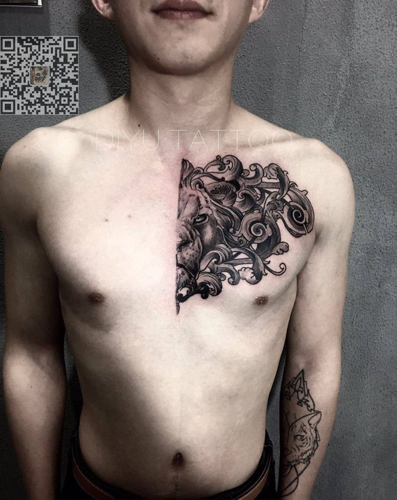 半胸纹身图片_胸部纹身图案
