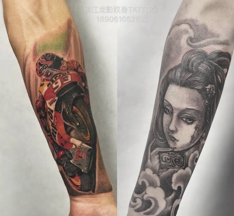 机车、美女、相机…纹身图片_手部欧美写实纹身图案