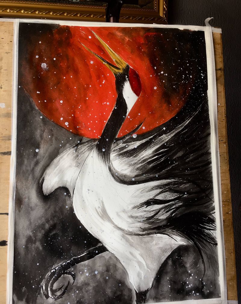 鹤纹身图片_水墨纹身图案