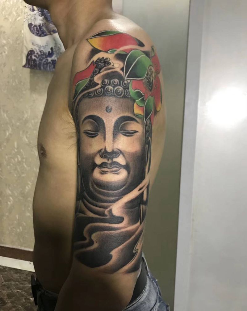 大臂佛纹身图片_手臂纹身图案
