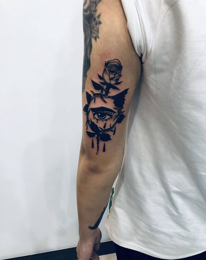 花,眼睛纹身图片_Old School纹身图案