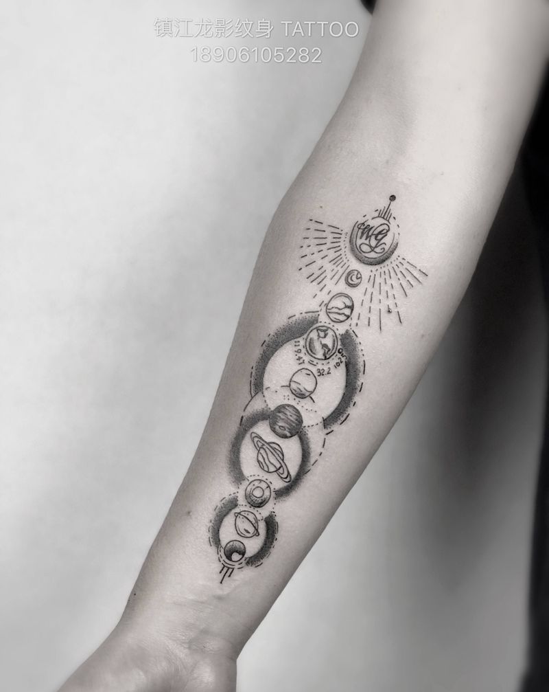 太阳系纹身图片_手部点刺纹身图案