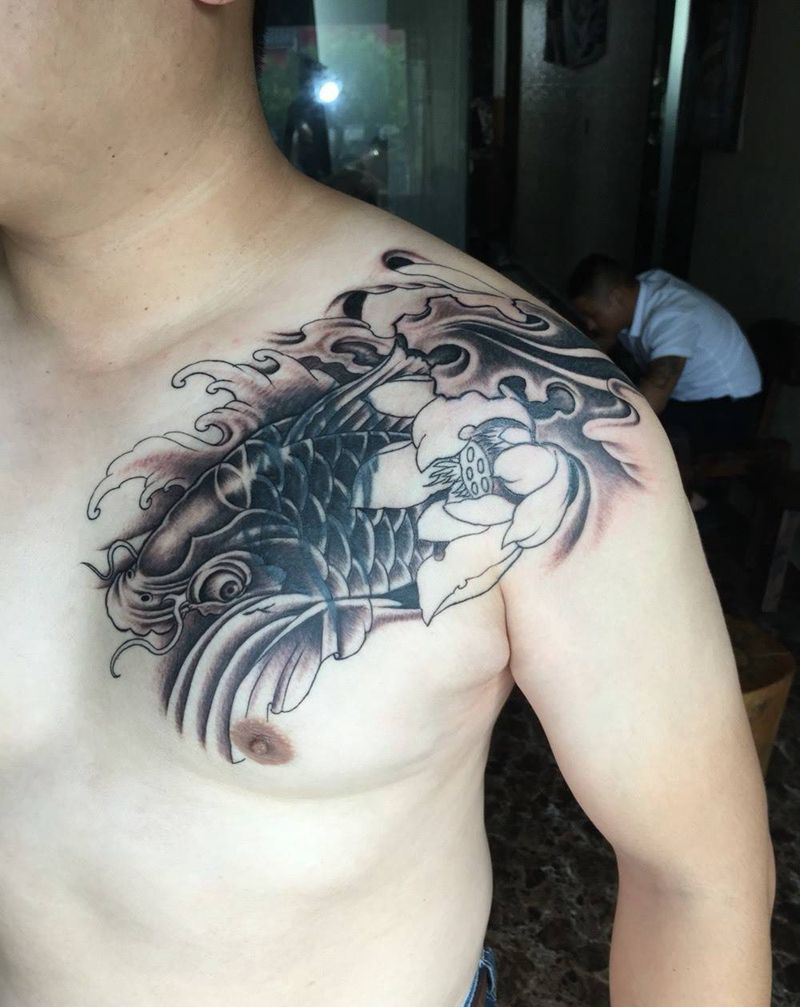 鲤鱼遮盖未完纹身图片