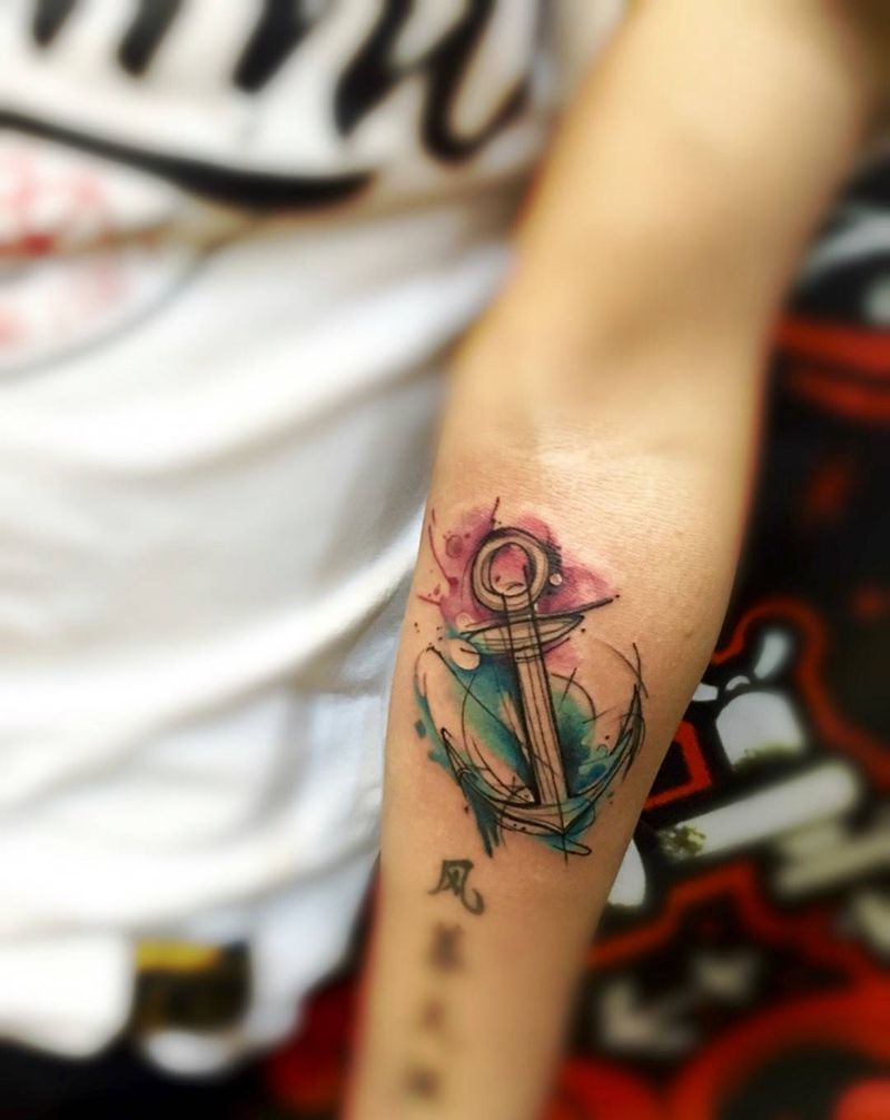 水彩纹身图片_成品清新手臂纹身图案