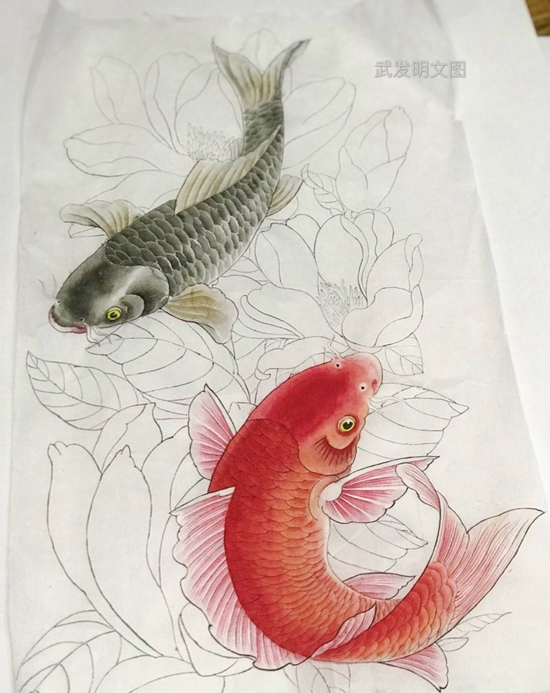 苏州的美女，您的定金早收到了，侧腿玉兰锦鲤设计图一半了，这段时间忙纹身图片