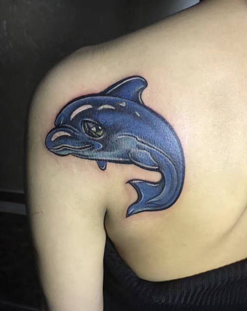 海豚遮盖老式纹身纹身图片