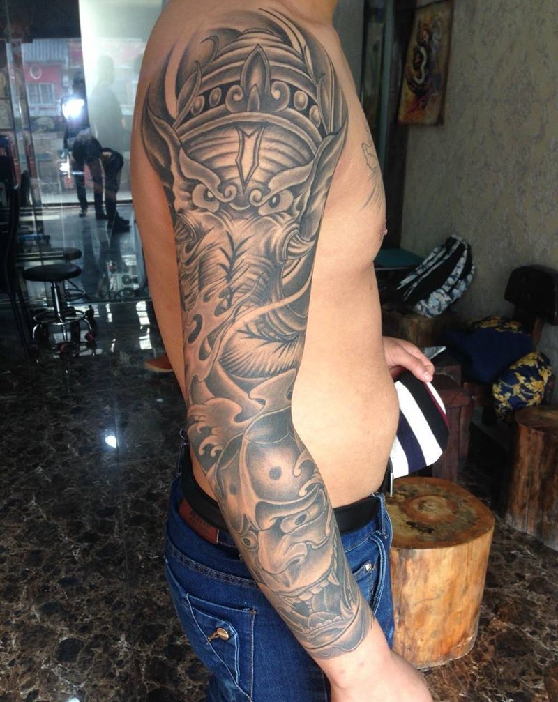 象神花臂纹身图片