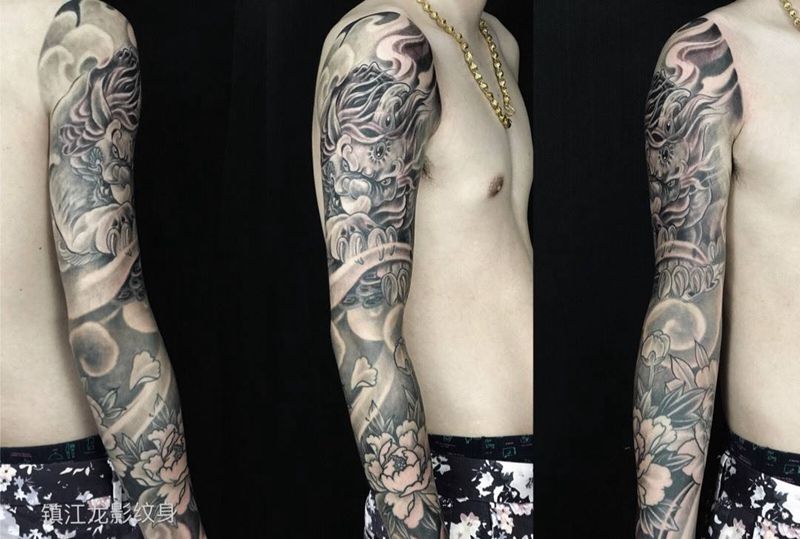 貔貅牡丹通臂纹身图片