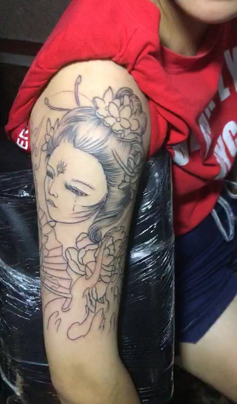 艺妓勾线纹身图片