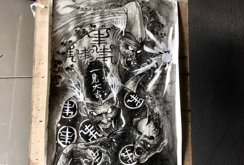 黑白无常纹身图片_手部背部老传统纹身图案