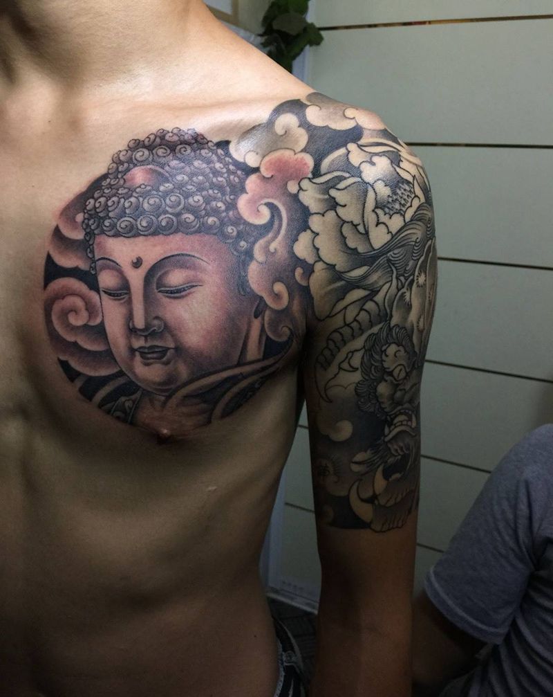 半胛佛唐狮纹身图片