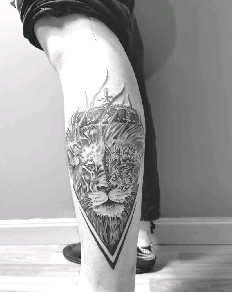 big dog纹身图片_腿部欧美写实纹身图案