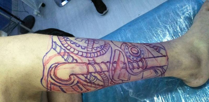 机械小腿纹身图片