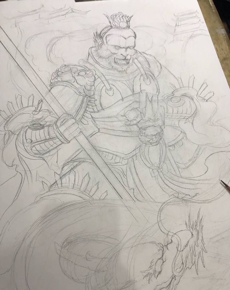 悟空起稿纹身图片