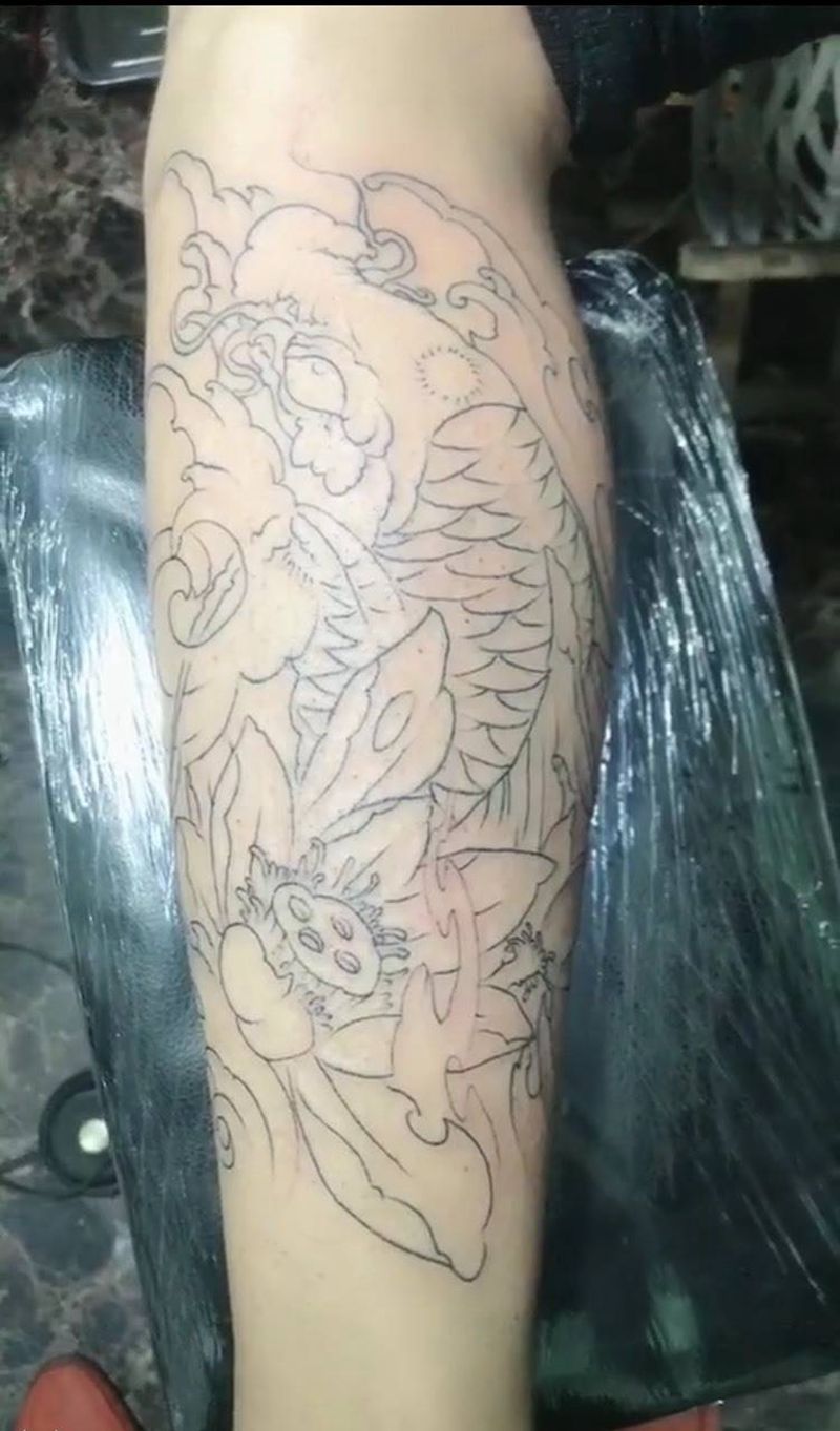 小腿鲤鱼纹身图片