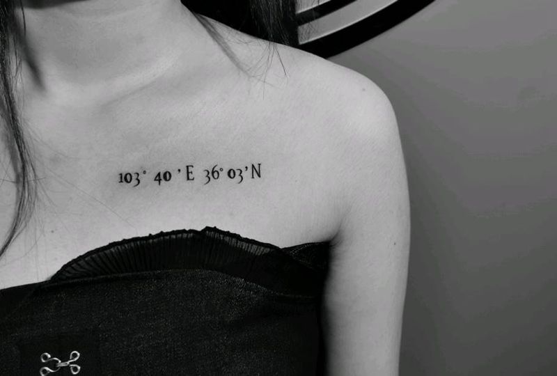 经纬度纹身图片_胸部纹身图案